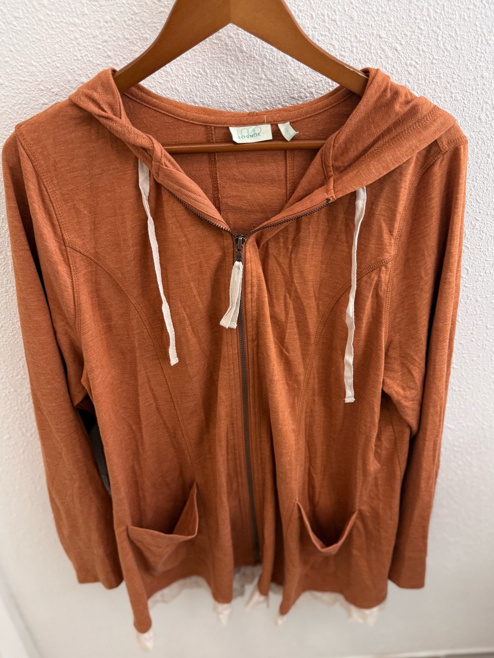 LOGO Lounge by Lori Goldstein Hooded Zip Jacket Waffle Trim – XL